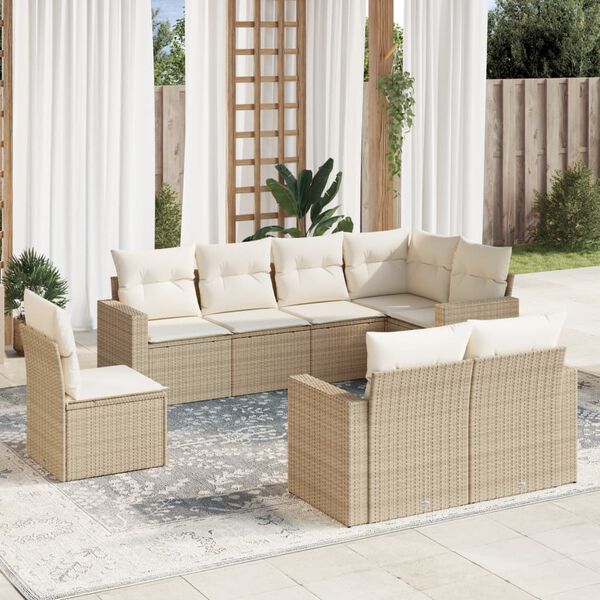 vidaXL Salon de jardin avec coussins 8 pcs beige r&eacute;sine tress&eacute;e