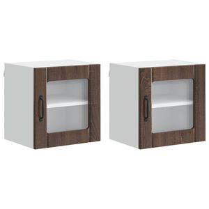 vidaXL Cabinet en verre mural LUCCA 2 pcs Ch&ecirc;ne brun 40 x 31 x 40 cm