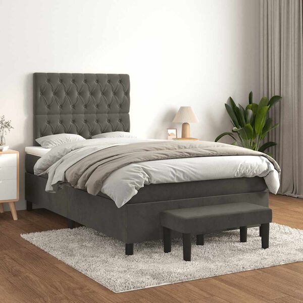 vidaXL Sommier &agrave; lattes de lit et matelas gris fonc&eacute; 120x190cm velours