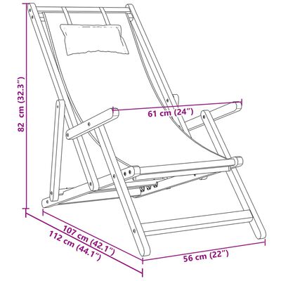 vidaXL Chaise pliable de plage beige bois massif d'eucalyptus et tissu