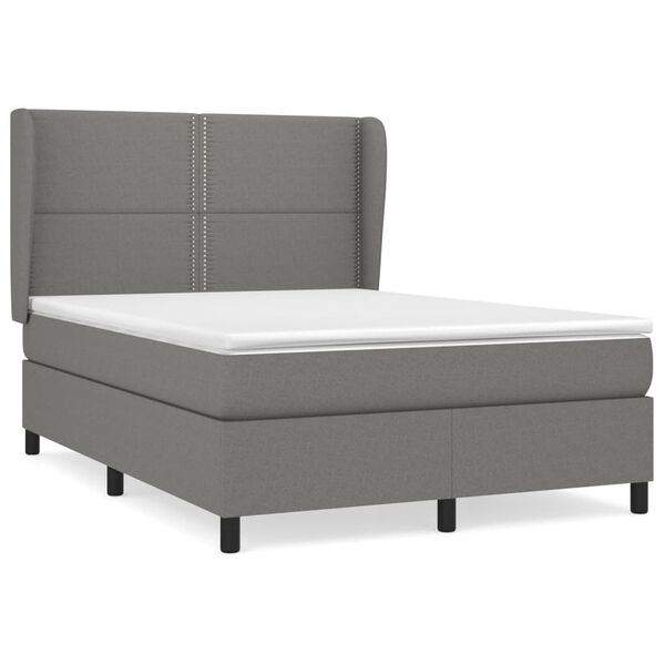 vidaXL Sommier &agrave; lattes de lit avec matelas Gris fonc&eacute; 140x190cm Tissu