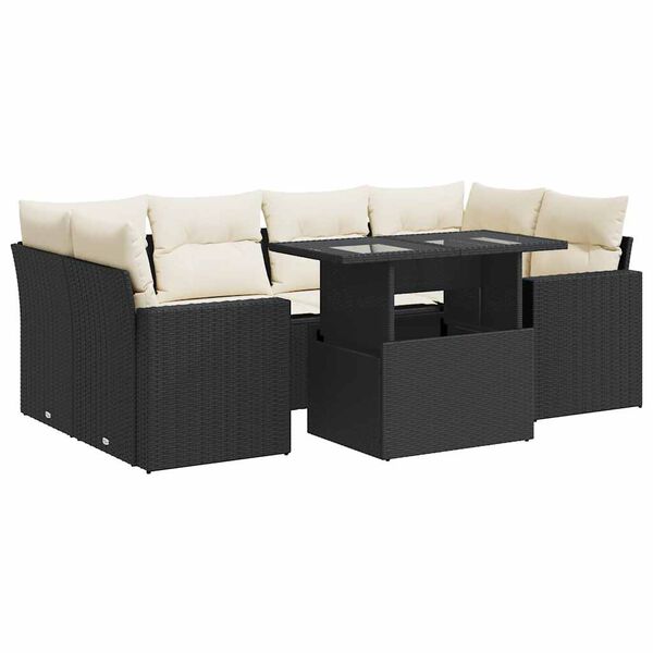 vidaXL Salon de jardin 7 pcs avec coussins noir r&eacute;sine tress&eacute;e