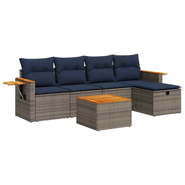 vidaXL Salon de jardin 6 pcs avec coussins gris r&eacute;sine tress&eacute;e