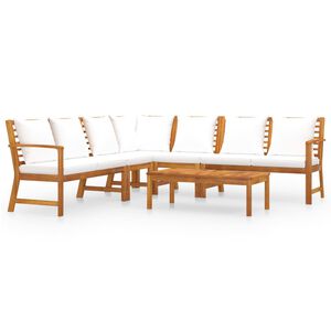vidaXL Salon de jardin 6 pcs avec coussin Cr&egrave;me Bois d'acacia solide