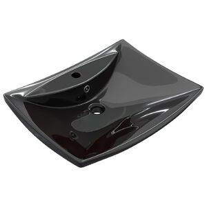 Lavabo rectangulaire en c&eacute;ramique noir de luxe avec trop-plein et trou