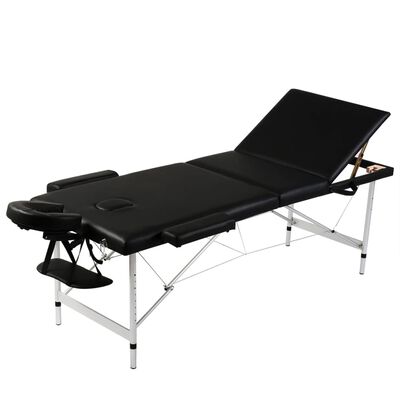 vidaXL Table pliable de massage Noir 3 zones avec cadre en aluminium