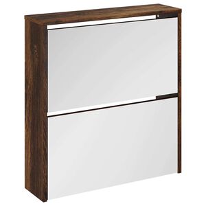 vidaXL Armoire &agrave; chaussures miroir &agrave; 2 niveaux Ch&ecirc;ne fum&eacute; 63x17x67 cm