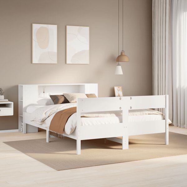 vidaXL Lit biblioth&egrave;que sans matelas blanc 160x200 cm bois pin massif