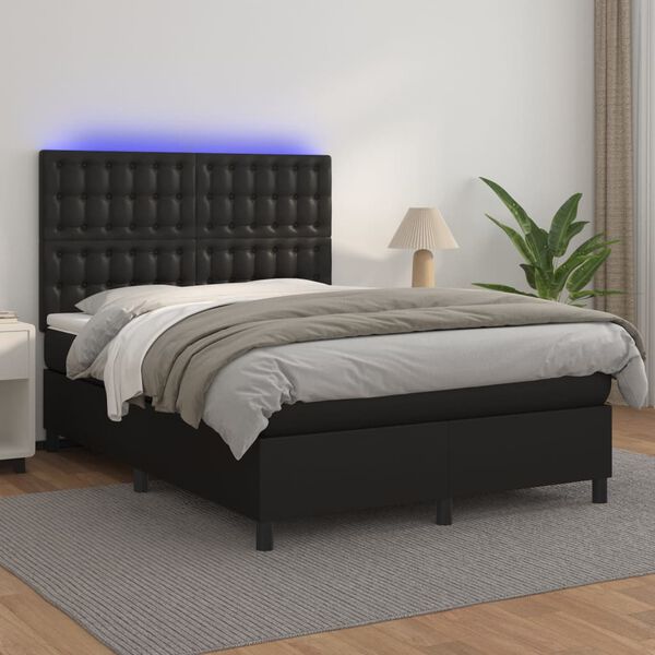 vidaXL Sommier &agrave; lattes de lit avec matelas et LED Noir 140x190 cm