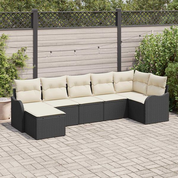 vidaXL Ensemble de canap&eacute; de jardin 7 pcs Noir et blanc Poly rotin