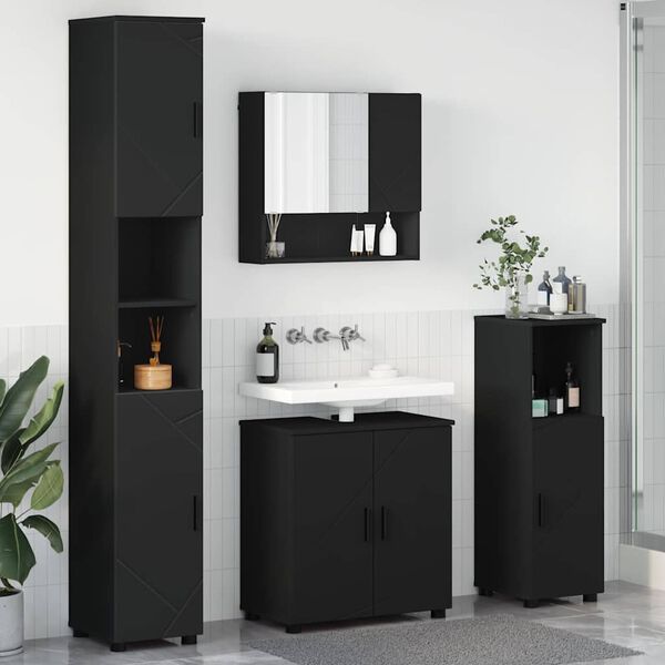 vidaXL Ensemble de mobilier de salle de bain Montage mural 4 pcs Noir