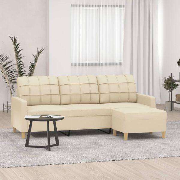 vidaXL Canapé à 3 places avec repose-pieds Crème 180 cm Tissu