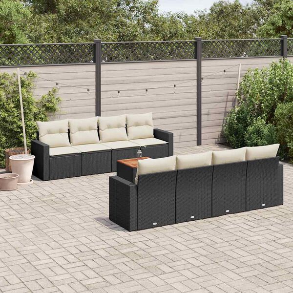 vidaXL Salon de jardin 9 pcs avec coussins noir r&eacute;sine tress&eacute;e