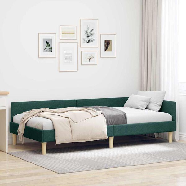 vidaXL Cadre de lit d'angle Vert fonc&eacute; 90 x 190 cm tissu