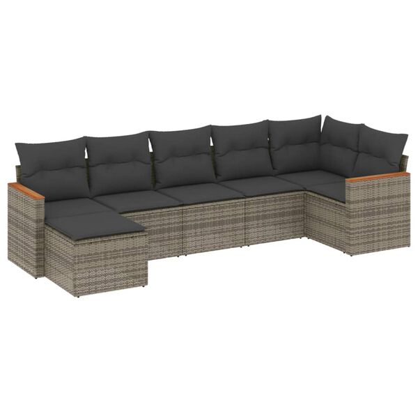 vidaXL Salon de jardin avec coussins 7 pcs gris r&eacute;sine tress&eacute;e