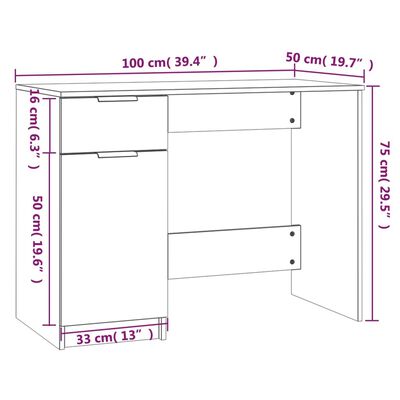 vidaXL Bureau Chêne sonoma 100x50x75 cm Bois d'ingénierie