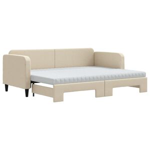 vidaXL Lit de jour avec gigogne et matelas cr&egrave;me 80x200 cm tissu