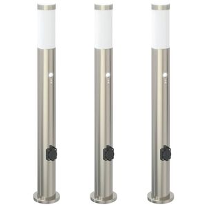 vidaXL Bornes lumineuses avec d&eacute;tecteur et prise lot de 3 80 cm acier inoxydable IP44