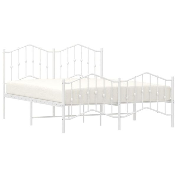 vidaXL Cadre de lit métal sans matelas et pied de lit blanc 135x190 cm