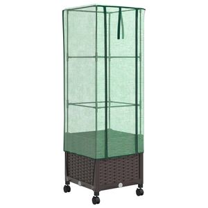 vidaXL Jardini&egrave;re de jardin avec couverture de serre et roues Marron