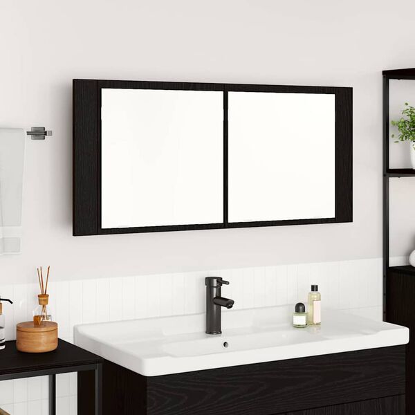 vidaXL Cabinet Miroir LED avec &eacute;tag&egrave;re Ch&ecirc;ne noir 100 x 12 x 45 cm