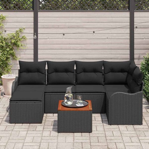 vidaXL Ensemble de canap&eacute; de jardin avec coussin 7 pcs Noir polyrotin