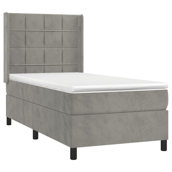 vidaXL Sommier &agrave; lattes de lit et matelas Gris clair 90x200 cm Velours