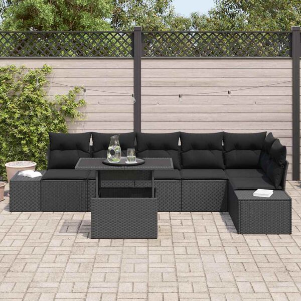 vidaXL Ensemble de canap&eacute; de jardin avec coussin 7 pcs Noir
