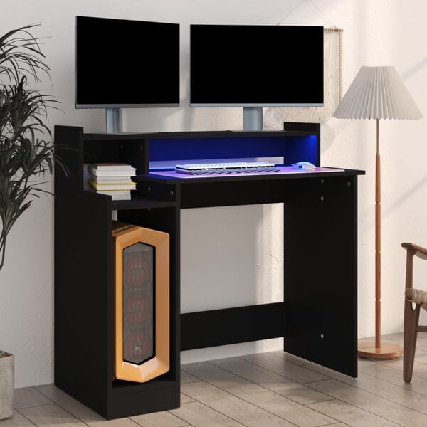 vidaXL Bureau avec lumières LED noir 97x45x90 cm bois d'ingénierie