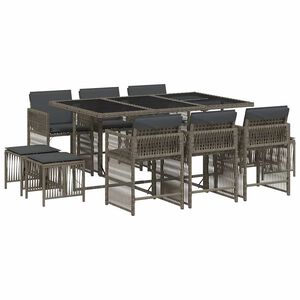 vidaXL Ensemble &agrave; manger de jardin 11pcs avec coussins gris poly rotin