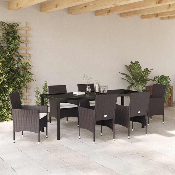 vidaXL Ensemble de salle &agrave; manger pour jardin 7 pcs Marron polyrotin