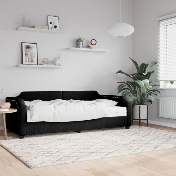 vidaXL Lit de jour avec matelas noir 100x200 cm tissu