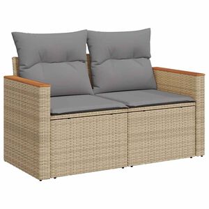 vidaXL Canap&eacute; de jardin avec coussins 2 places beige r&eacute;sine tress&eacute;e
