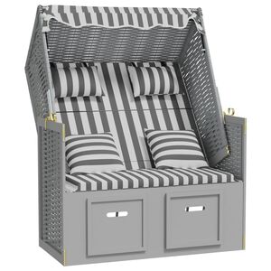 vidaXL Strandkorb avec coussins R&eacute;sine tress&eacute;e bois solide gris blanc