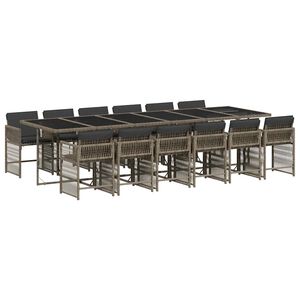 vidaXL Ensemble &agrave; manger de jardin coussins 13 pcs gris r&eacute;sine tress&eacute;e