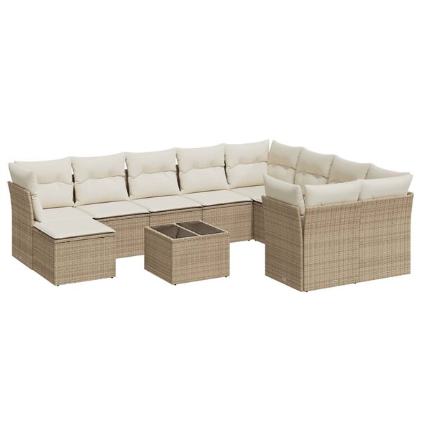 vidaXL Salon de jardin 11 pcs avec coussins beige r&eacute;sine tress&eacute;e