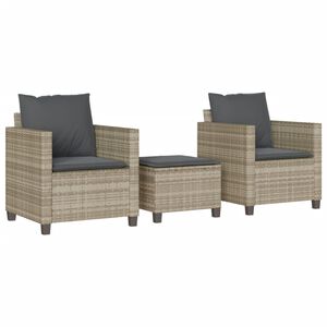 vidaXL Ensemble de bistro 3 pcs et coussins gris clair r&eacute;sine tress&eacute;e
