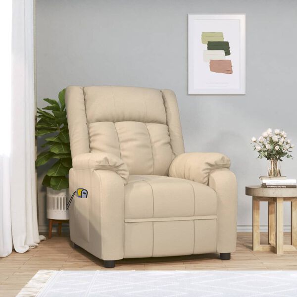vidaXL Fauteuil &eacute;lectrique de massage Cr&egrave;me Tissu
