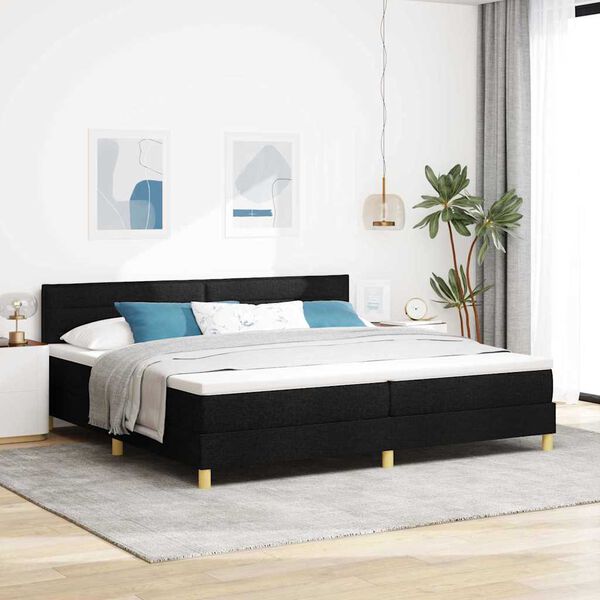 vidaXL Lit &agrave; ressorts avec matelas Noir 200 x 200 cm tissu
