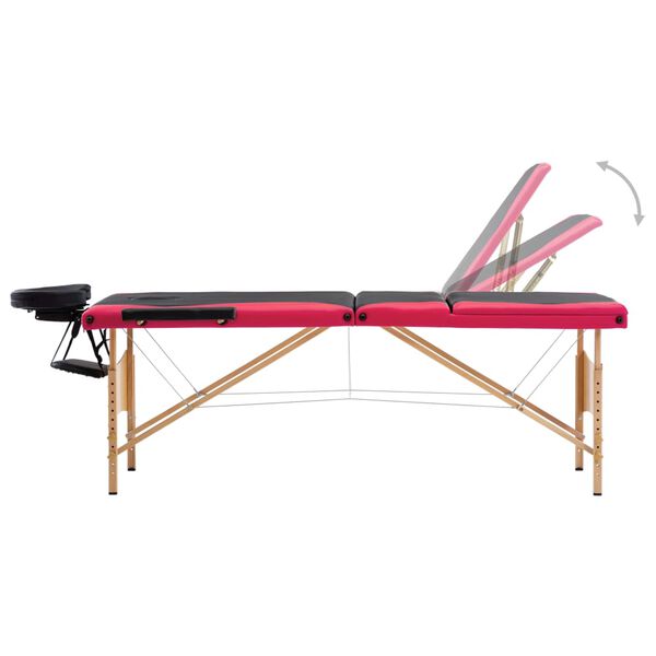 vidaXL Table de massage pliable 3 zones Bois Noir et rose