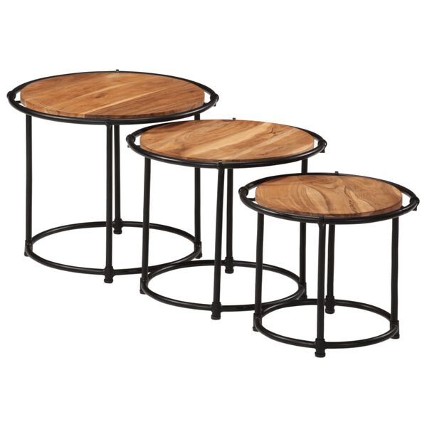 vidaXL Tables gigognes 3 pcs bois massif d'acacia