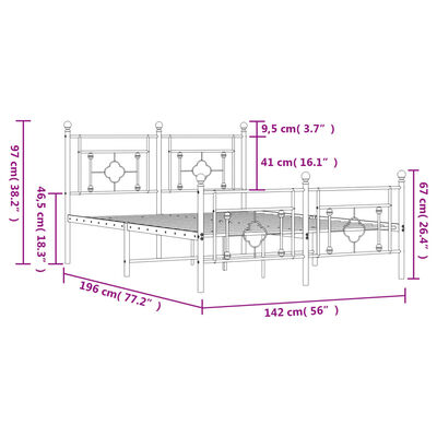 vidaXL Cadre de lit métal sans matelas avec pied de lit noir 135x190cm