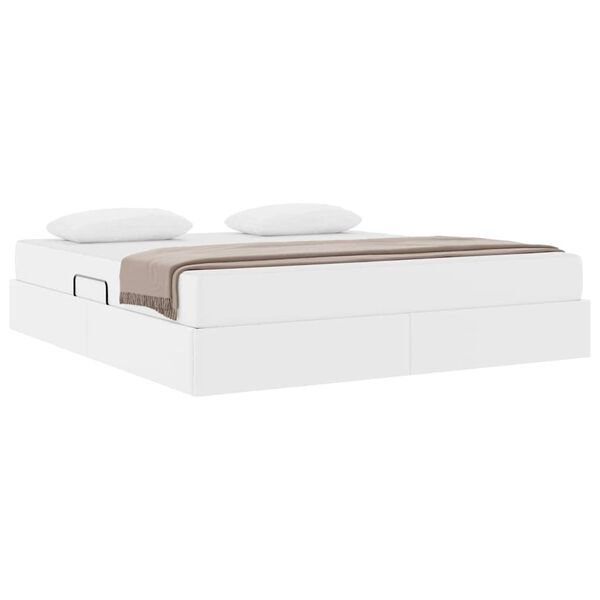 vidaXL Lit avec rangement et matelas avec matelas 2 pcs Blanc Cuir