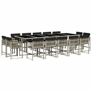 vidaXL Ensemble &agrave; manger de jardin et coussins 15 pcs gris clair rotin