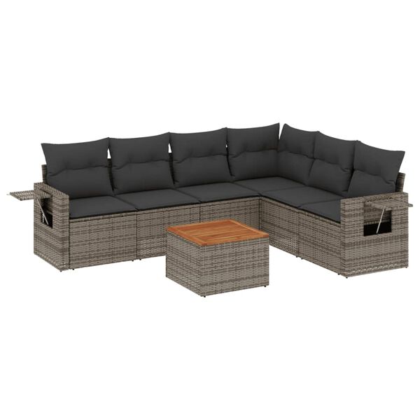 vidaXL Salon de jardin avec coussins 7 pcs gris r&eacute;sine tress&eacute;e