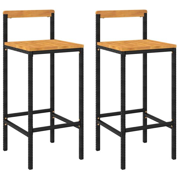 vidaXL Tabourets de bar lot de 2 noir r&eacute;sine tress&eacute;e et bois d'acacia