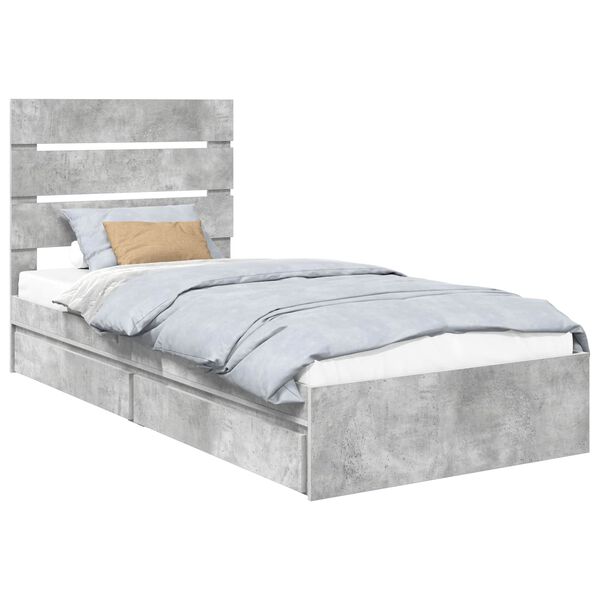 vidaXL Lit de Rangement Gris b&eacute;ton 90 x 200 cm Bois d'ing&eacute;nierie