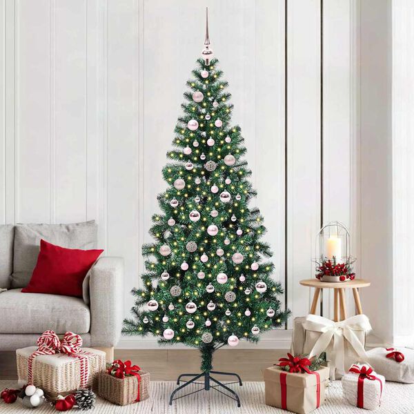 vidaXL Sapin de No&euml;l artificiel pr&eacute;-&eacute;clair&eacute; Vert 210 cm PVC et m&eacute;tal