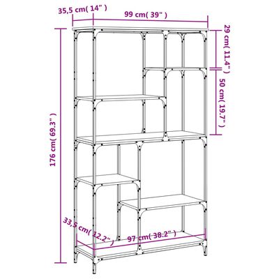 vidaXL Bibliothèque chêne fumé 99x35,5x176 cm bois ingénierie acier