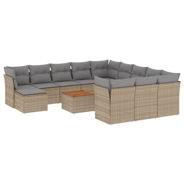 vidaXL Salon de jardin avec coussins 13 pcs beige r&eacute;sine tress&eacute;e